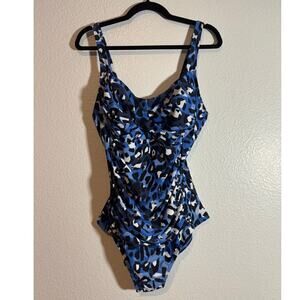 Swimsuits for All SHORE CLUB Size 20 Blue Black Leopard One-Piece Bathing Suit